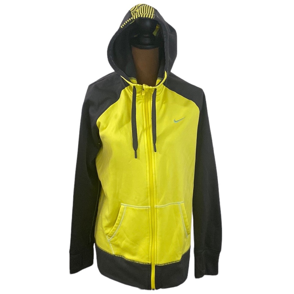 Nike Just Do It spell out therma-fit zip athletic hoodie yellow and gray size XL